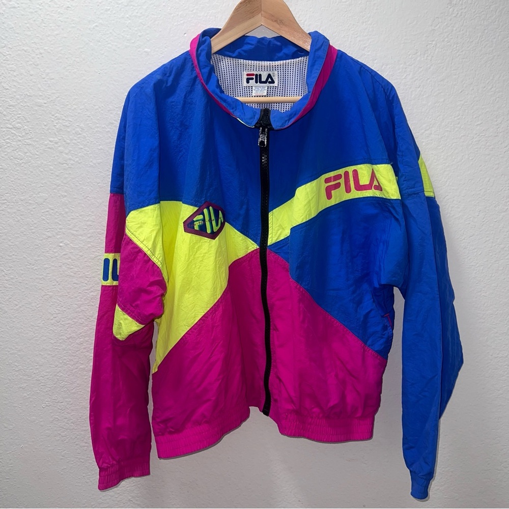 Vintage 80s 90s FILA Neon Colorblock Colorful Windbreaker Jacket M
